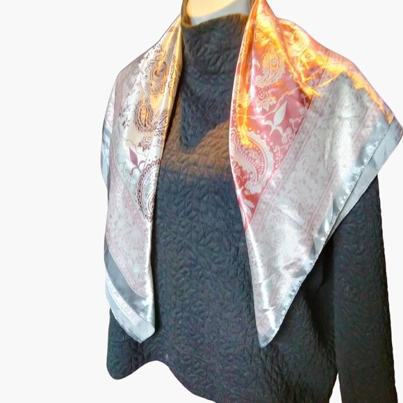 Paisley Print Scarf 35x35 Inches Square Pink Brown - Picture 7 of 10